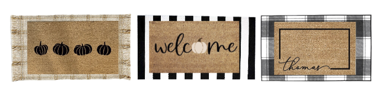A sekection of fall welcome mats that make perfect porch decorations. 
