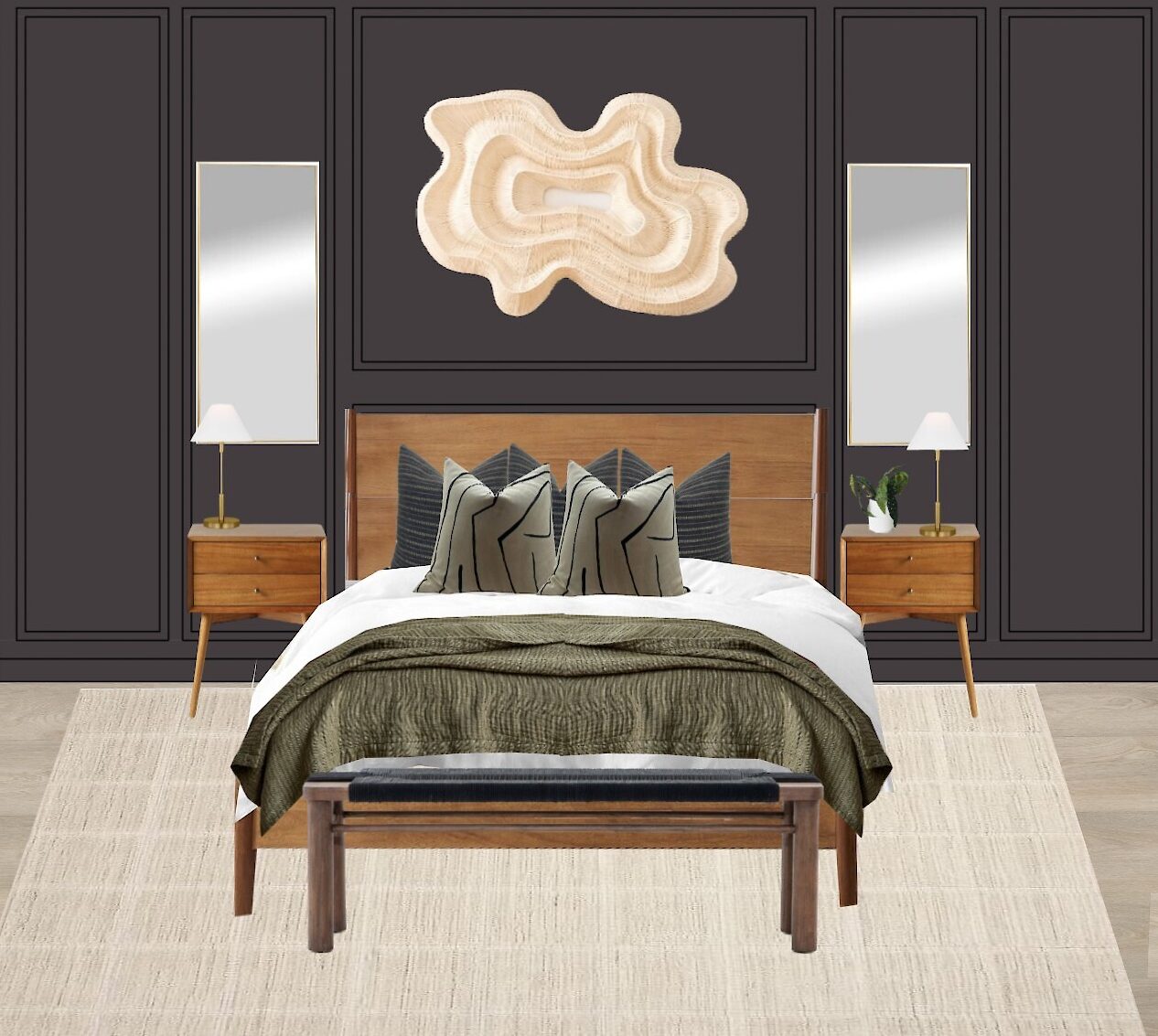 This is a 3d rendering of the accent wall in the bedroom that we designed for our client. 