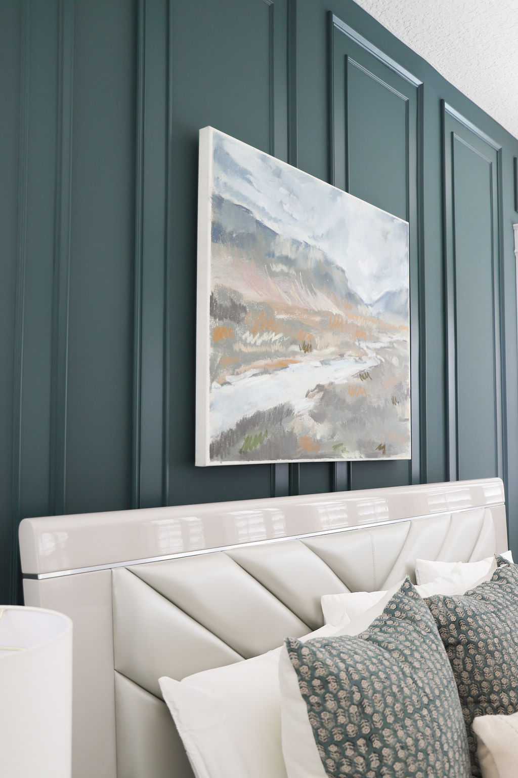 Welcome Home styling designed this dark green accent wall to blend seamlessly with the homes modern coastal style. 